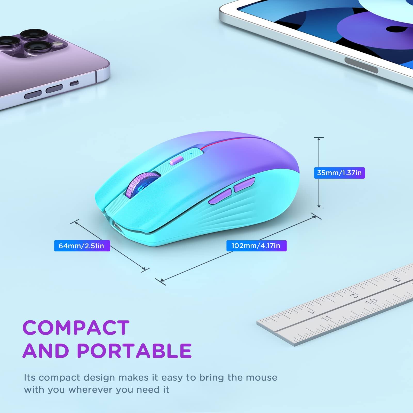35mm/1.37in  
64mm/2.51in  
102mm/4.17in  

COMPACT AND PORTABLE  

Its compact design makes it easy to bring the mouse with you wherever you need it