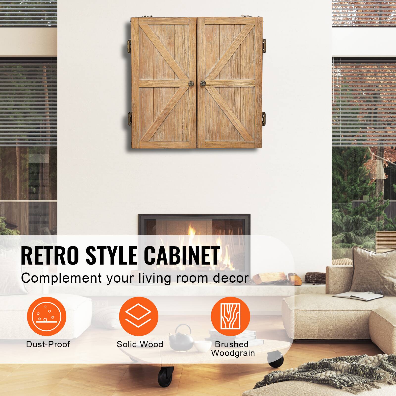 RETRO STYLE CABINET  
Complement your living room decor  

- Dust-Proof  
- Solid Wood  
- Brushed Woodgrain