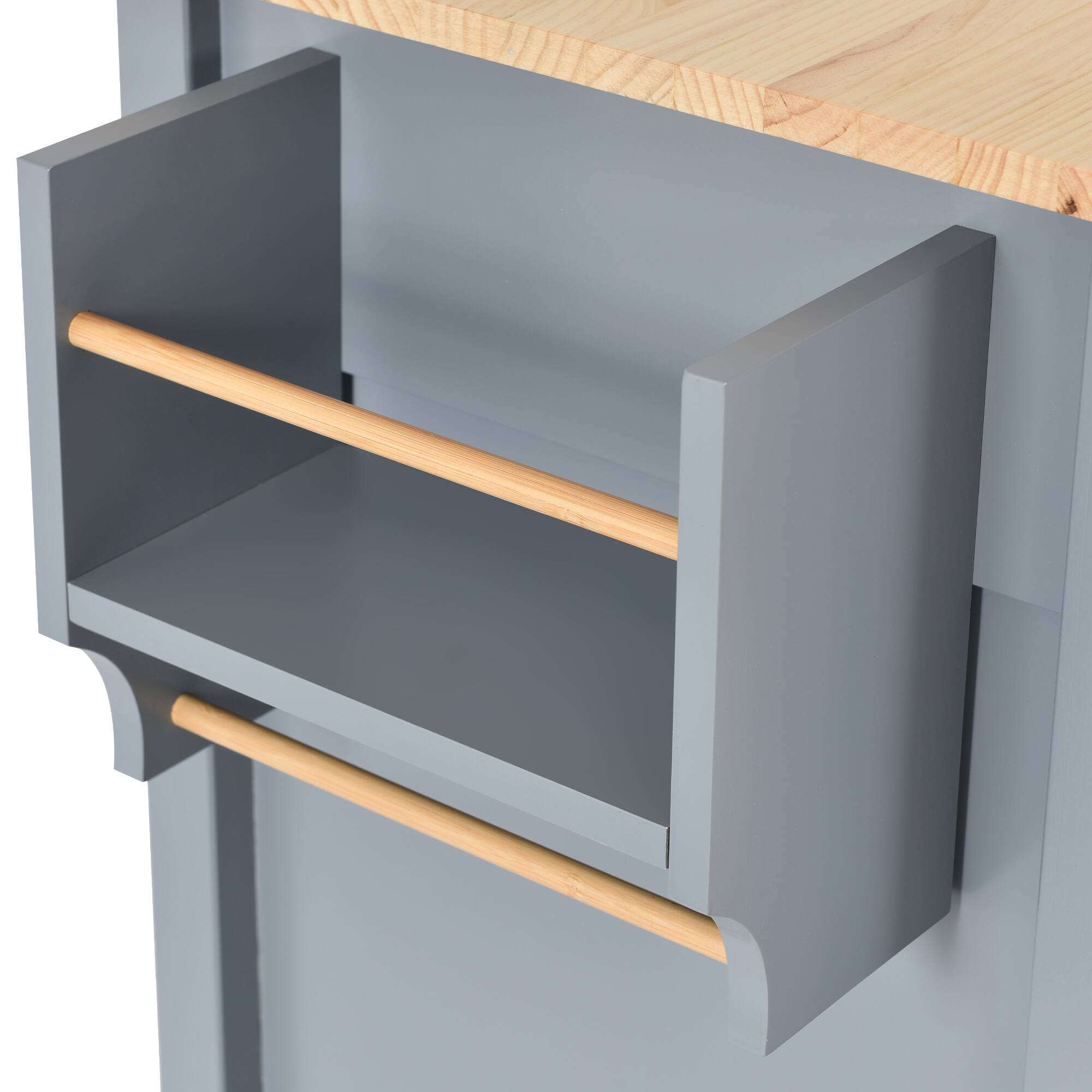 Alt View 7. Forest'nSky - 54.3" Kitchen Island Cart with Solid Wood Top – 4 Doors, 2 Drawers, Spice Rack & Towel Rack, Locking Wheels, Grey Blue - Grey Blue.