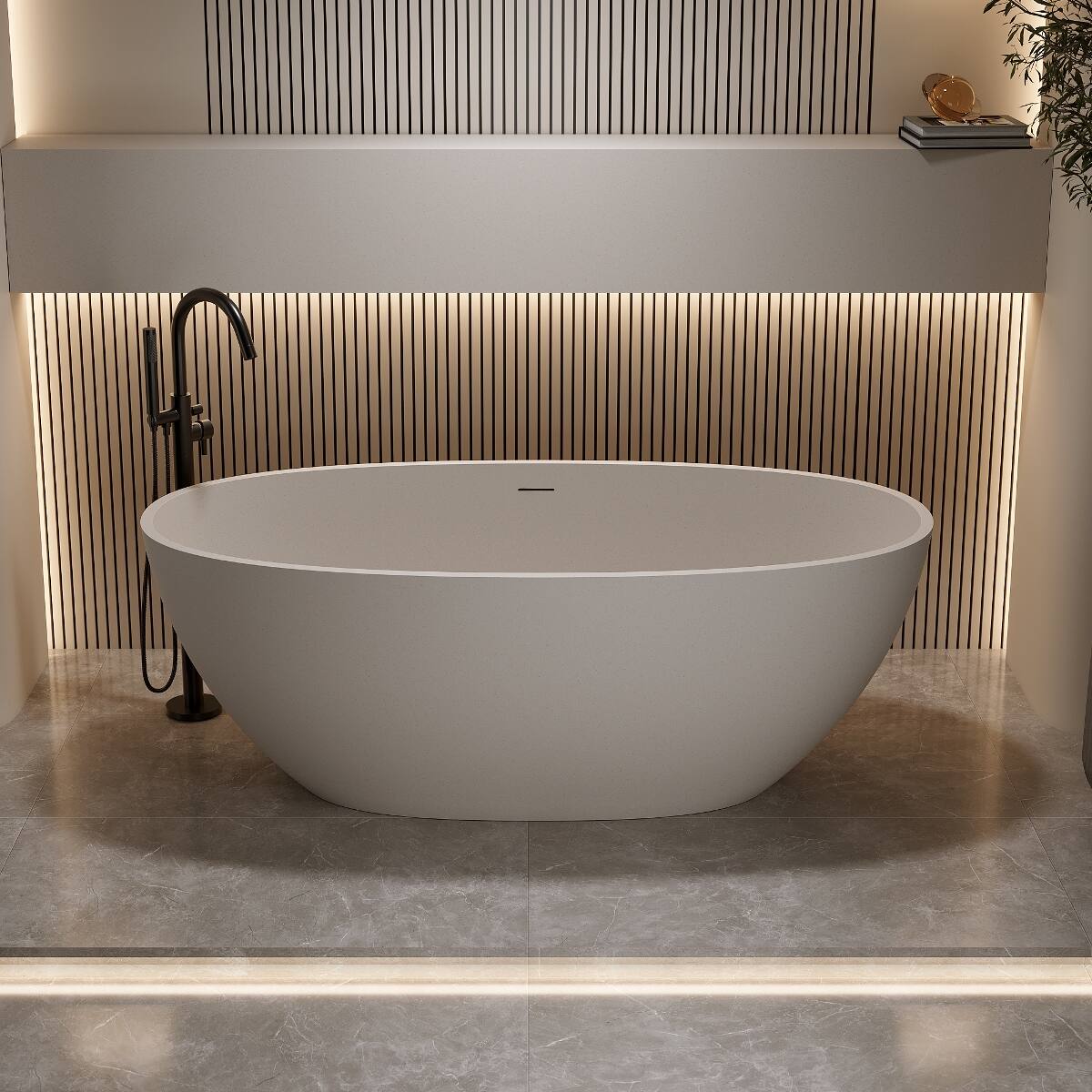 Alt View 10. Loheer - Loheer 55 in Freestanding Solid Surface Soaking Bathtub with Overflow and Pop Up Drain Beige Resin Stone Tub - Beige.