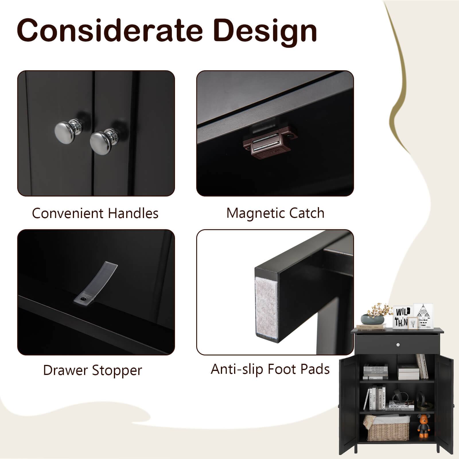 Considerate Design Convenient Handles Magnetic Catch Drawer Stopper Anti-slip Foot Pads