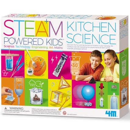 STEAM POWERED KIDS
KITCHEN SCIENCE
Science. Technology. Engineering. Art. Maths
Discover the fun and excitement of science in your everyday life! Conduct over 30 interesting fun experiments to learn some scientific principles behind.
Over 30 Interesting Experiments included
WARNING: Children under 8 years can choke or suffocate on uninflated or broken balloons. Adult supervision required. Not for children under 3 years. Discard broken balloons at once. Balloons made of natural rubber latex.
FOR AGES OVER 5