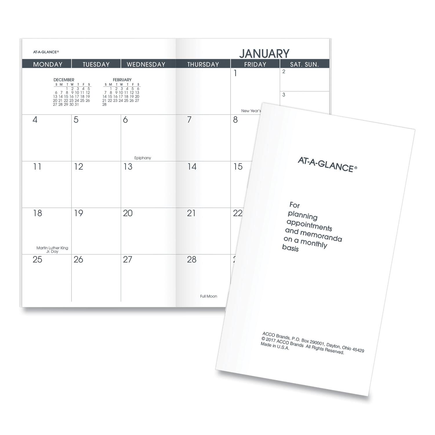 AT-A-GLANCE - Pocket Size Monthly Planner Refill 6 x 3.5 White Sheets 12 Month Jan to Dec 2026