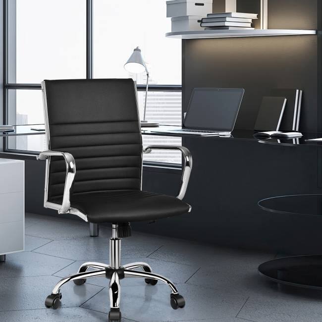 Angle. Hivvago - Black Faux Leather High Back Modern Classic Office Chair with Armrests - Black.