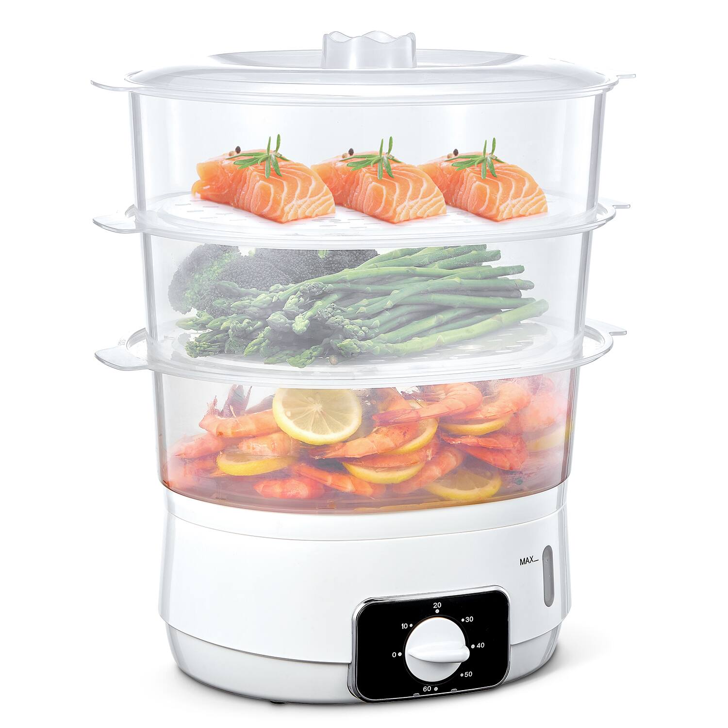 Alt View 1. KEINVE - Electric Food Steamer for Cooking, 13.7QT Vegetable Steamer with 3 Tiers BPA-Free Baskets, 800W Fast Simultaneous Cookin - White.
