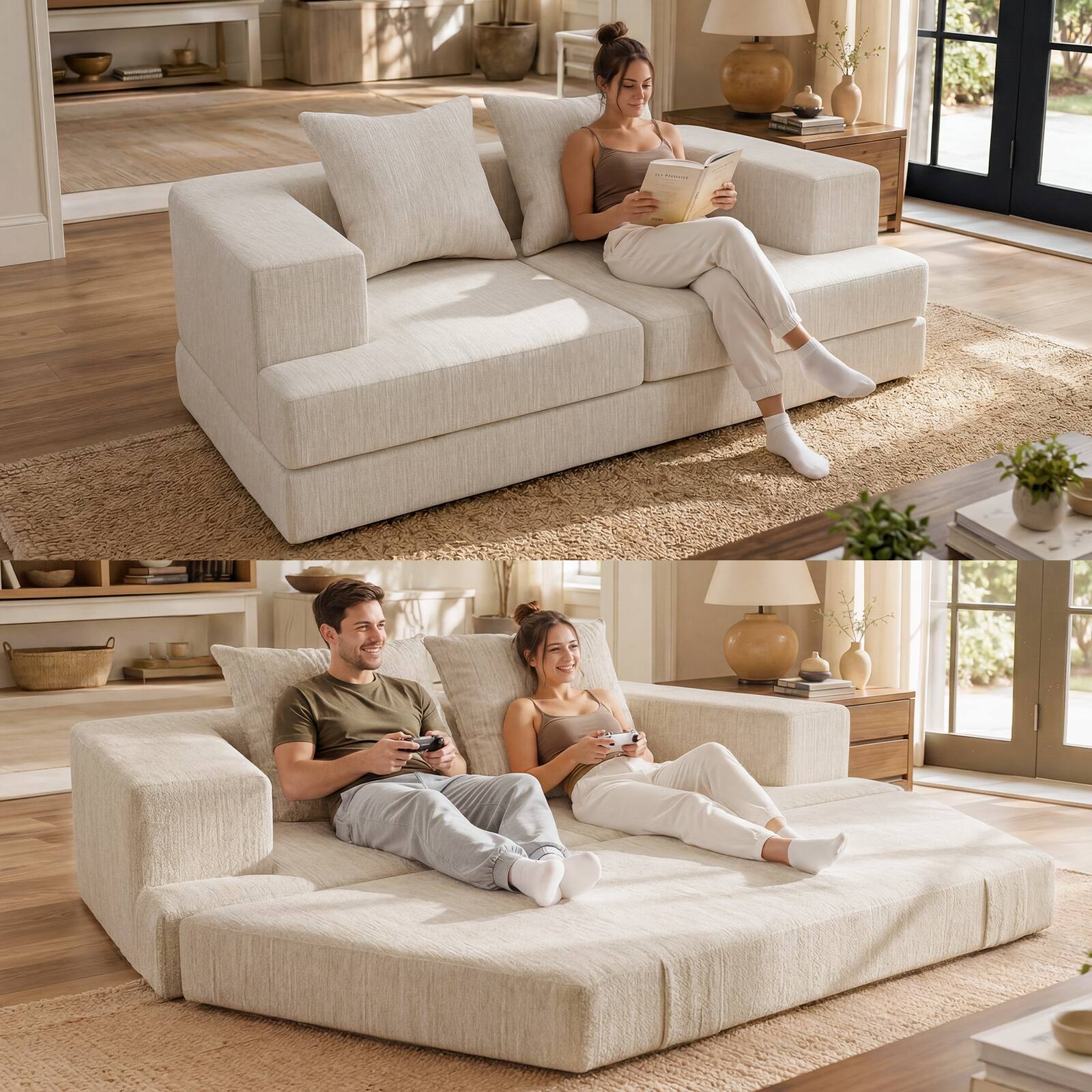 Left. Aheaplus - 77.2'' Modular Sectional Sofa, 2-4 Seater Boneless Couches for Living Room, Pet Friendly - Off White.