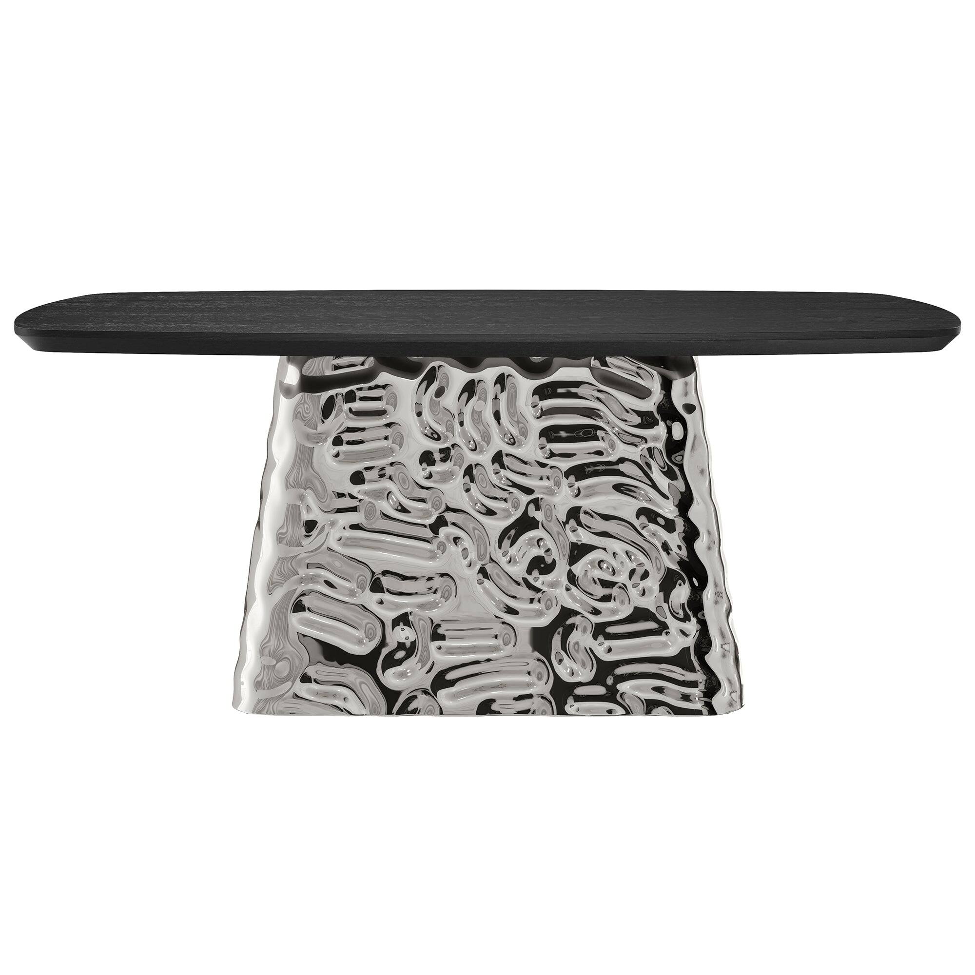 Left. Boyel Living - Silver and Black Wood 70.87 Inch Pedestal Dining Table Seats 6 Modern Luxury Stainless Steel Base - Multi-Colored.