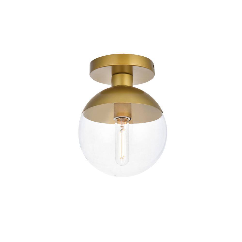 Alt View 2. Living District - Eclipse 1 Light Brass Flush Mount With Clear Glass - Brass And Clear.
