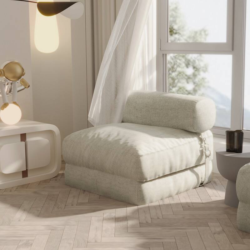 Front. wowmax - Foldable Sofa Bed Chair - Adjustable Backrest Futon for Living Room, Bedroom & Guest Sleeping - White.