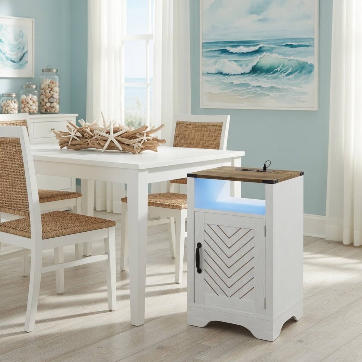 Back. Loheer - Loheer 16 Inch Nightstand with Charging Station, RGB LED, White and Rustic Oak - White and Rustic Oak.