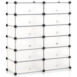 Pefilos - 12-Cube DIY Portable Plastic Shoe Rack with Transparent Doors- Shoe Storage Organizer for Entryway & Closet - White