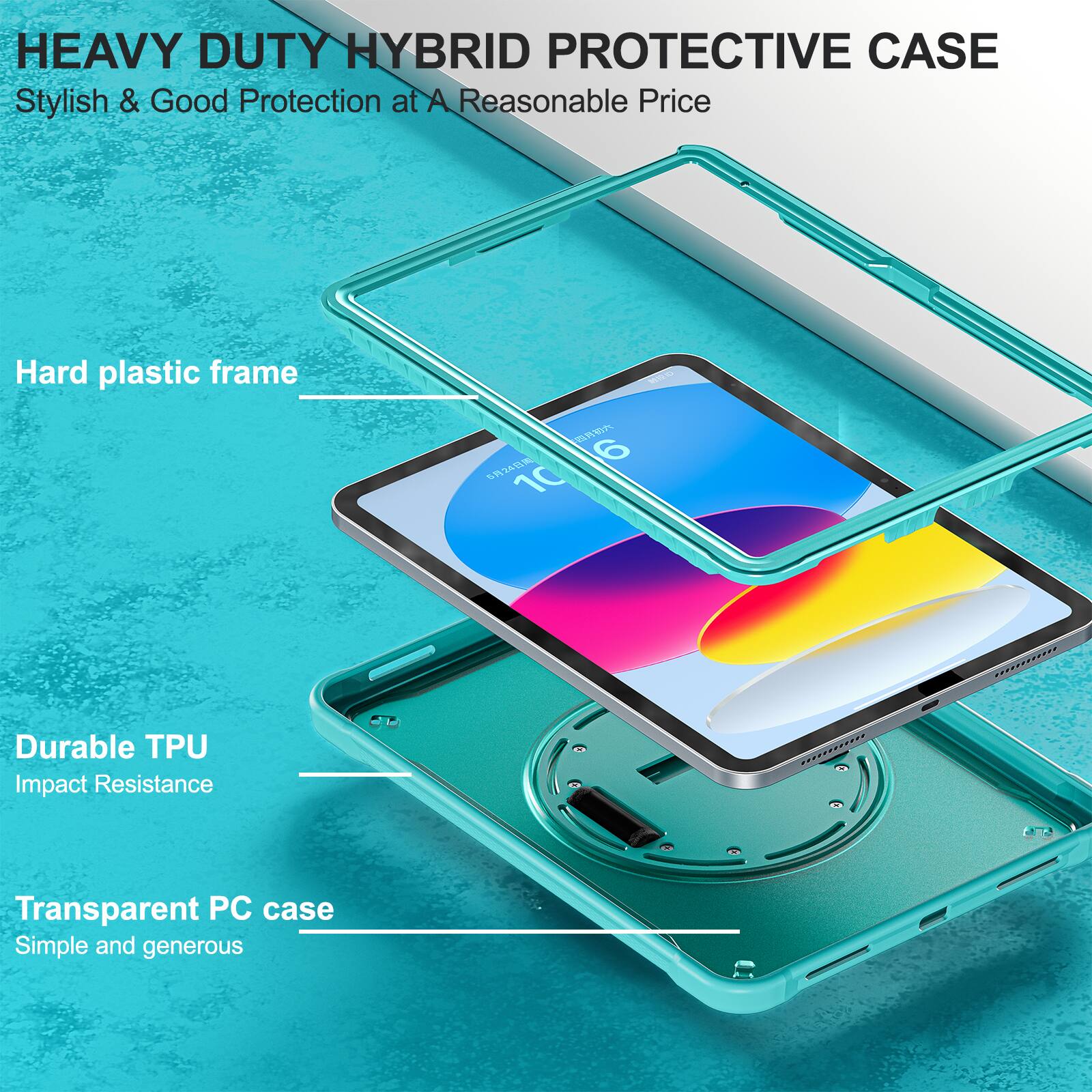 HEAVY DUTY HYBRID PROTECTIVE CASE  
Stylish & Good Protection at A Reasonable Price  

Hard plastic frame  
Durable TPU  
Impact Resistance  
Transparent PC case  
Simple and generous