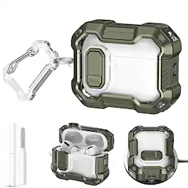 Dteck - for AirPods Pro 3 Case Cover with Carabiner & Cleaning Kit, Safety Lock Design, Compatible with Wireless Charging - Green