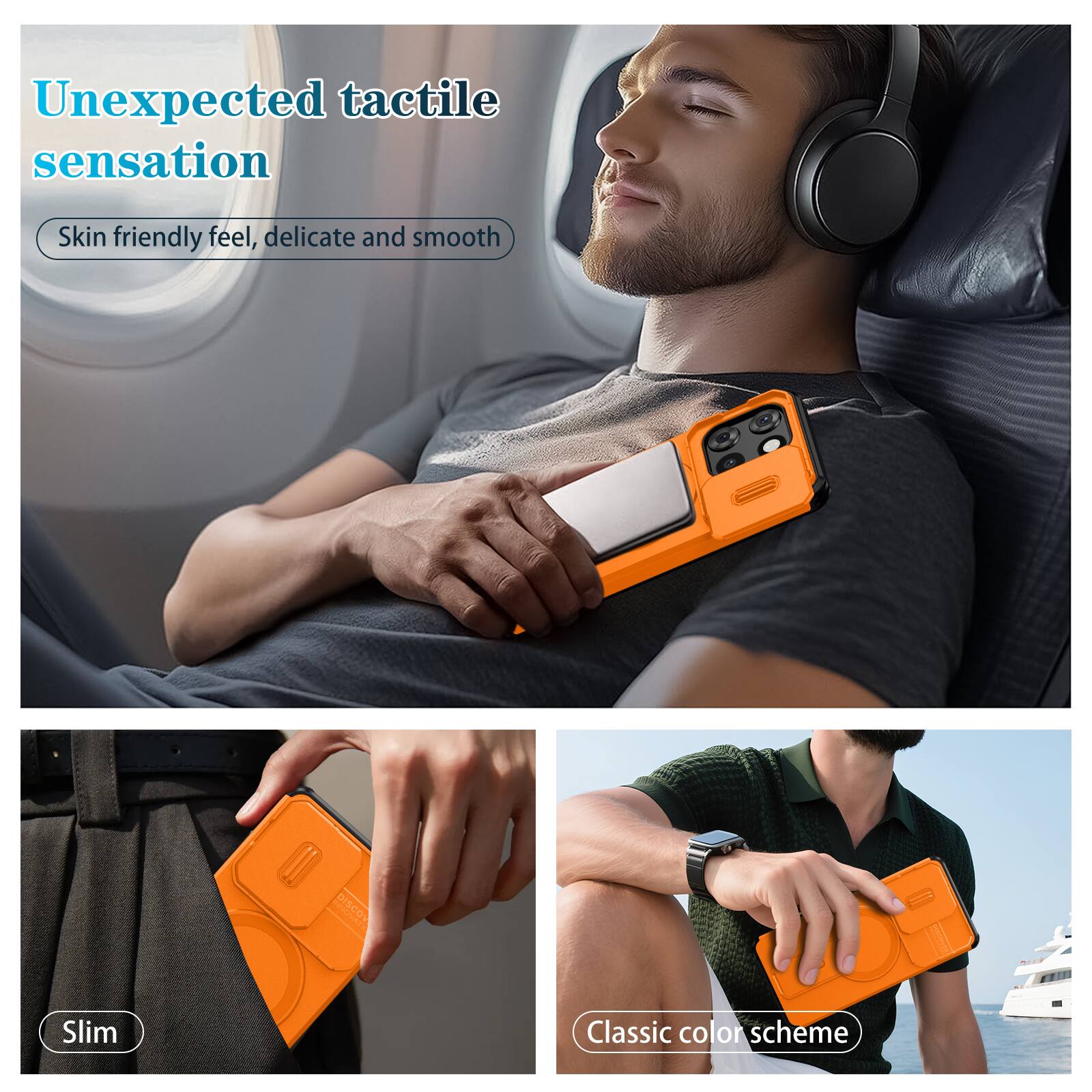 Unexpected tactile sensation  
Skin friendly feel, delicate and smooth  
Slim  
Classic color scheme