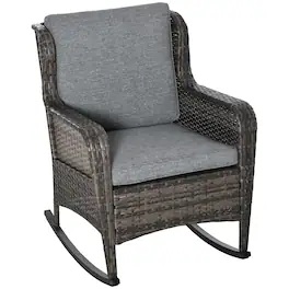 Outsunny - Outdoor Wicker Rocking Chair with Wide Seat, Thick Cushions, Rattan Rocker with Steel Frame, High Weight Capacity - Gray