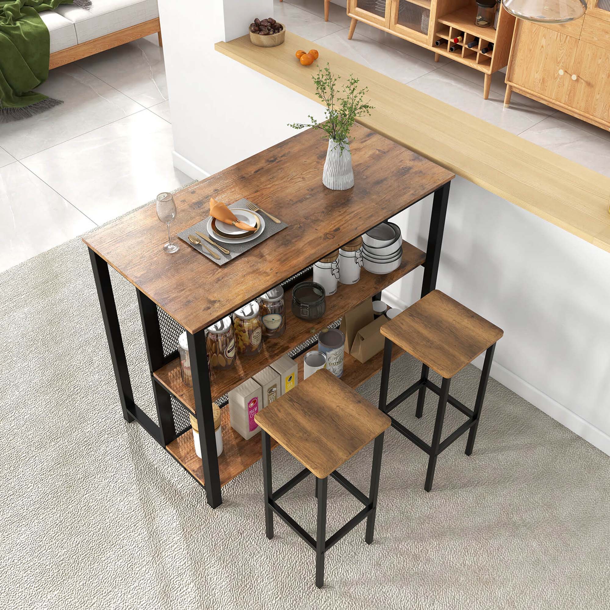 Alt View 5. Costway - 36" Tall 3-Tier Bar Table with Storage Metal Frame Adjustable Foot Pads - Rustic Brown.