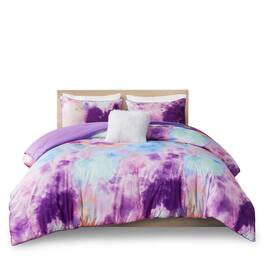 Gracie Mills - Orion Dreamscape Watercolor Tie Dye Comforter Set with Cozy Throw Pillow - Lavender