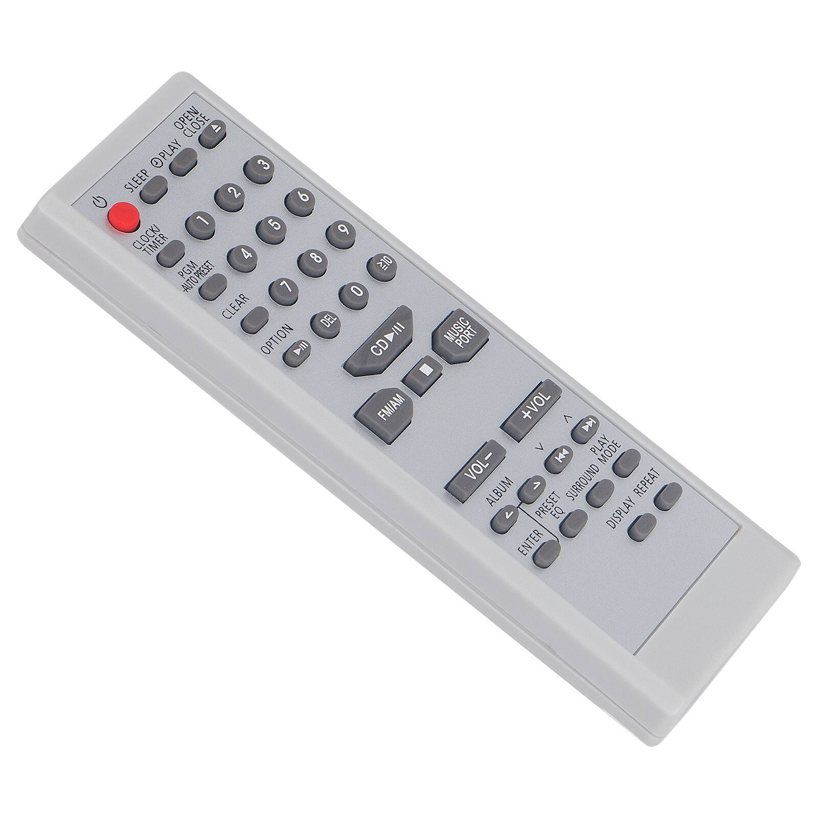 Sure, here is the corrected and grouped text from the image:

- **Top Row:**
  - OPEN CLOSE
  - SLEEP
  - CLOCK TIMER
  - ALARM PRESET
  - CLEAR DEL

- **Number Pad:**
  - 1
  - 2
  - 3
  - 4
  - 5
  - 6
  - 7
  - 8
  - 9
  - 0

- **Middle Row:**
  - PLAY
  - OPTION
  - CD/II
  - CD
  - FM/AM
  - MUSIC PORT

- **Right Side:**
  - VOL+
  - VOL-
  - ALBUM
  - PRESET EQ
  - DISPLAY
  - ENTER
  - SURROUND
  - REPEAT
  - ALBUM
  - PLAY MODE

- **Bottom Row:**
  - MUSIC PORT
  - FM/AM
  - MUSIC PORT
  - VOL+
  - VOL-
  - MODE
  - PRESET EQ
  - DISPLAY
  - ENTER
  - SURROUND
  - REPEAT
  - ALBUM