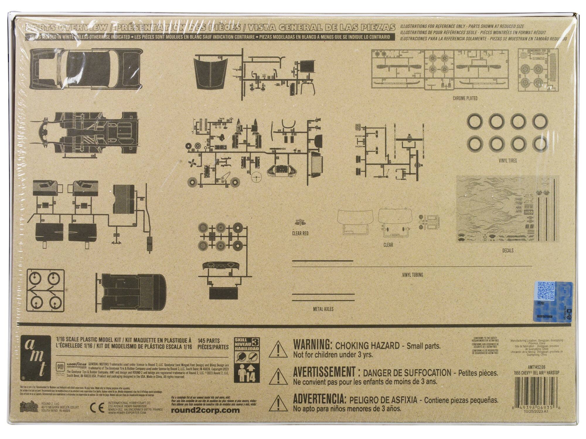 **Parts Overview / Présentation / Vista General de las Piezas**

- **Illustrations for Reference Only - Parts Shown at Reduced Size**
- **Illustrations pour Référence Seulement - Pièces Montrées en Format Réduit**
- **Ilustraciones para la Referencia Sólo - Piezas Mostradas en Tamaño Reducido**

**1/16 Scale Plastic Model Kit / Kit Maquette en Plastique à l'Échelle de 1/16 / Kit de Modelismo de Plástico Escala 1/16**

- **145 Parts / Pièces / Partes**
- **Skill Level 3 / Nivel de Habilidad 3**

**Chrome Plated / Vinil Tires / Clear Red / Vinyl Tubing / Metal Axles / Decals**

**Warning: Choking Hazard - Small parts. Not for children under 3 yrs.**
**Avertissement: Danger de Suffocation - Petites pièces. Ne convient pas pour les enfants de moins de 3 ans.**
**Advertencia: Peligro de Asfixia - Contiene piezas pequeñas. No apto para niños menores de 