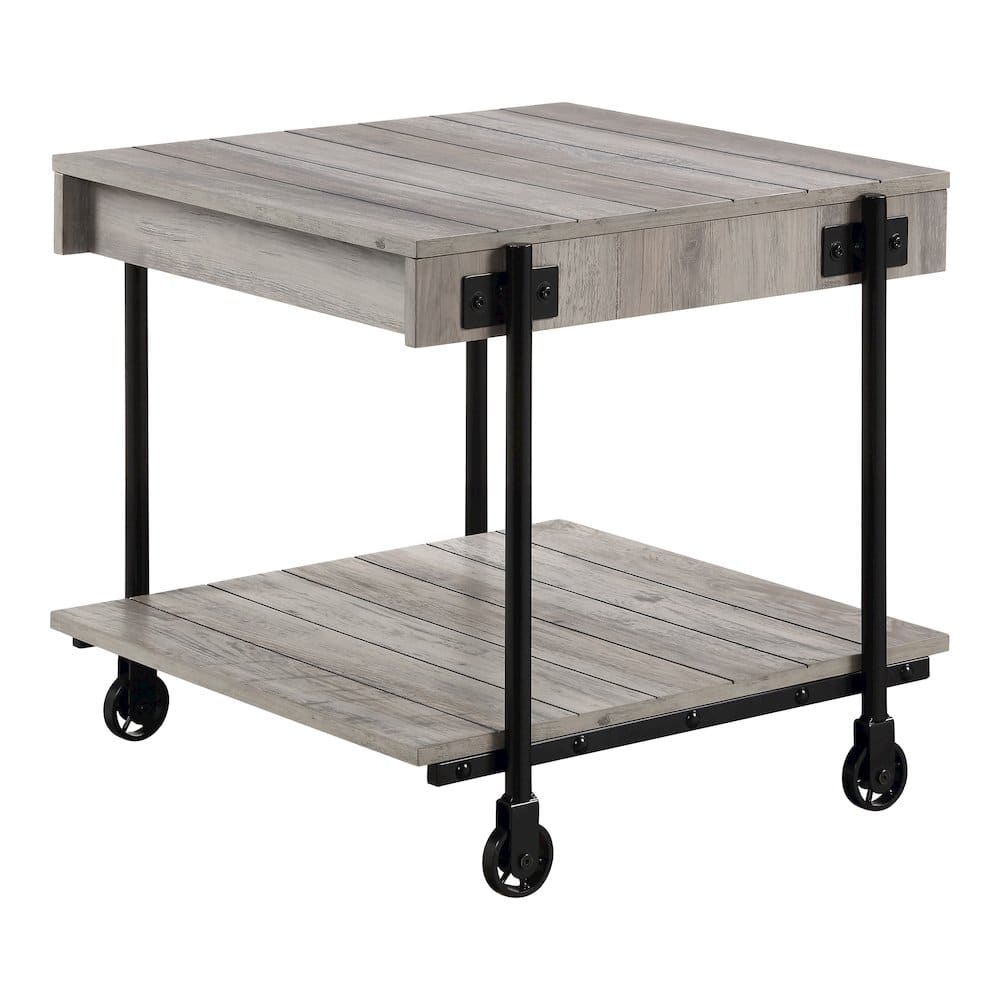 Furniture of America - Acres Wood Natural End Table with Metal Black Wheels - Brown