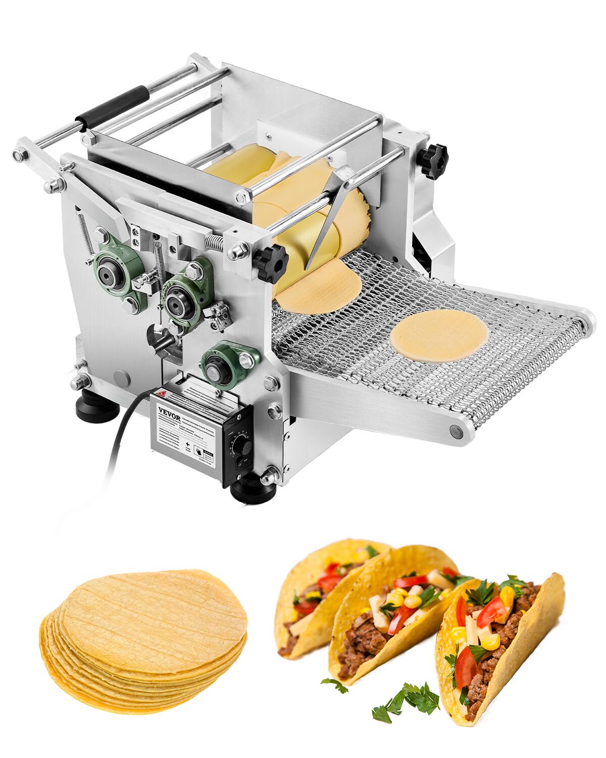 Front. VEVOR - Electric Tortilla Maker, 5.5 Inch Diameter Automatic Corn Tortilla Making Machine with Non-Stick Coating - Sliver.