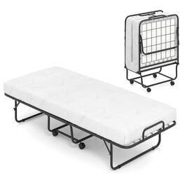 Costway - Folding Bed with Mattress 74" x 31" Cot Size Rolling Guest Bed Space Saving - White