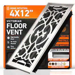 Home Intuition - 4X12 Floor Vent Covers with Mesh Cover Trap, Heat and Air, Floor Vent for HVAC Duct, Victorian - Satin Nickel