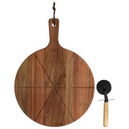 Gibson - Elite 2 Piece Acacia Wood Serving Board and Pizza Cutter Set - Brown