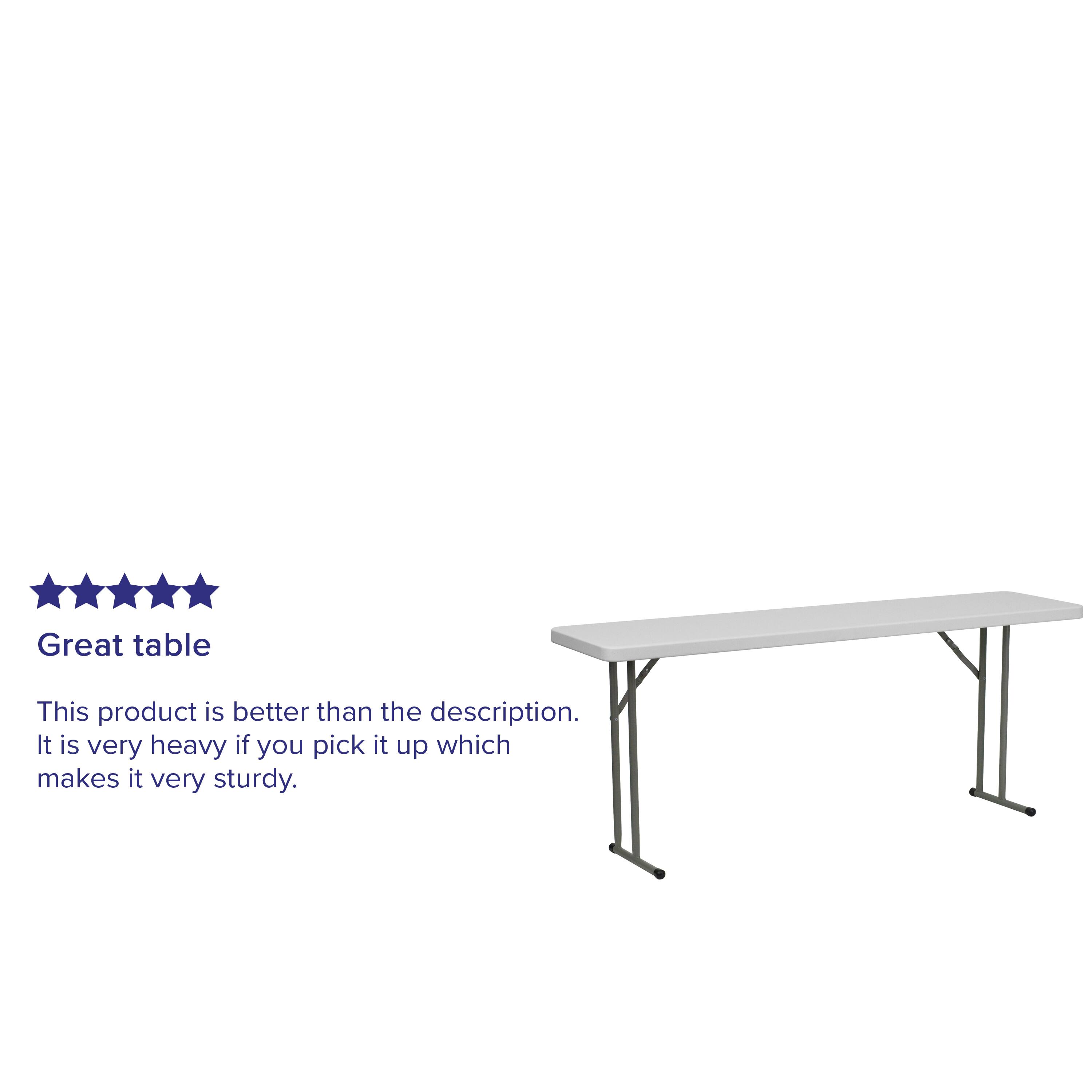 Great table

This product is better than the description. It is very heavy if you pick it up which makes it very sturdy.