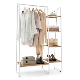 Costway - Clothes Garment Rack Free Standing Storage Tower w/Metal Frame - White,Natural