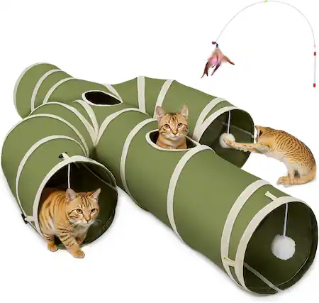 Front. Ownpets - Cat Tunnel Cactus-Shaped - Green.
