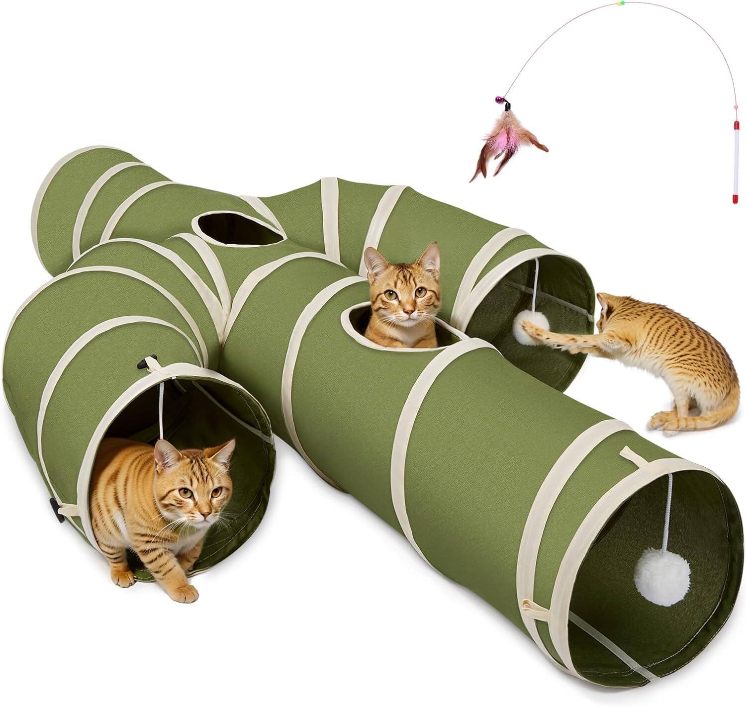 Front. Ownpets - Cat Tunnel Cactus-Shaped - Green.