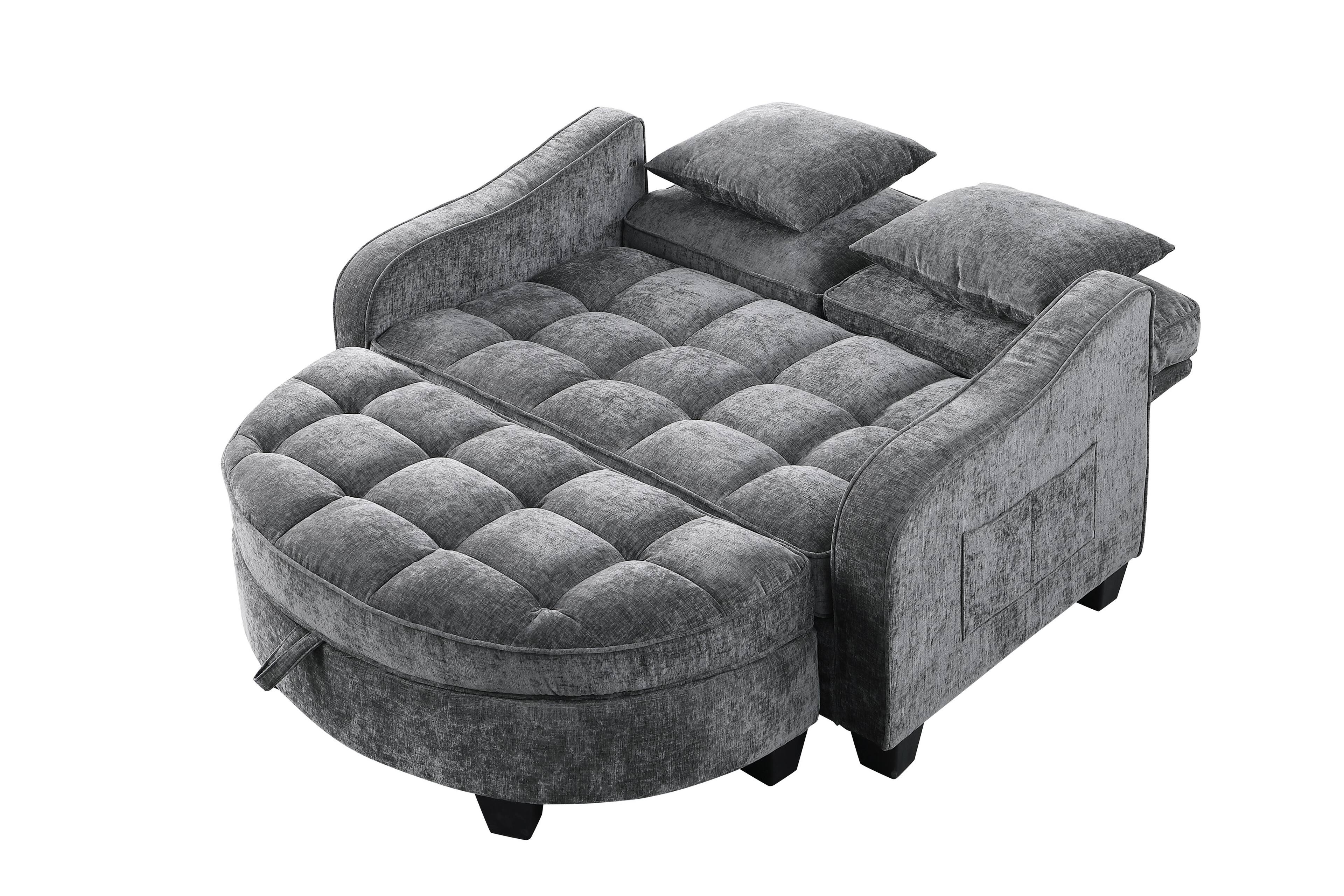 Alt View 1. Whisen - Two-Seater Sofa Chaise Longue with Storage Footrest for Living Room and Bedroom - Grey.