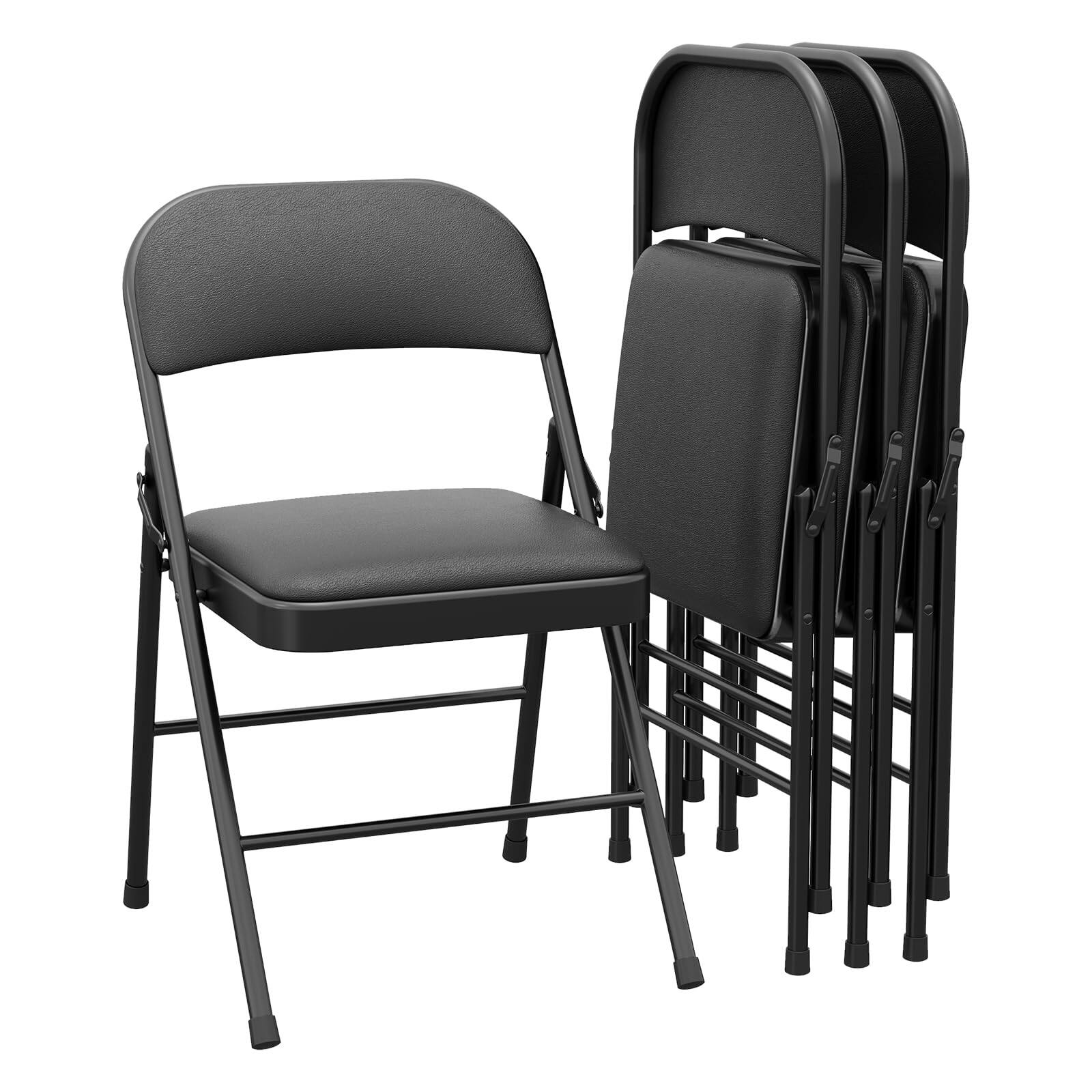 Front. Homhougo - 4 Pack Folding Chairs with Padded Cushions, Padded Foldable Chair - Black.