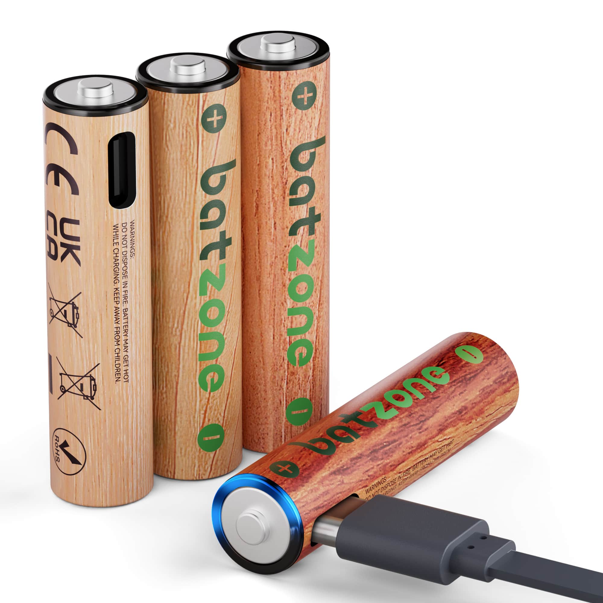 BATZONE - Rechargeable AAA Batteries, 666mWh Lithium Batteries AAA, Cycle Times up to 1000x with 2-in-1 Charging Cable(4 Pack)