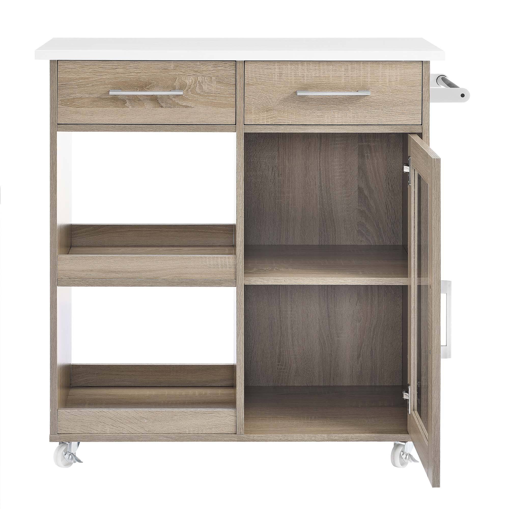 Alt View 5. Modway - Culinary Kitchen Cart With Towel Bar by Modway - Oak White.