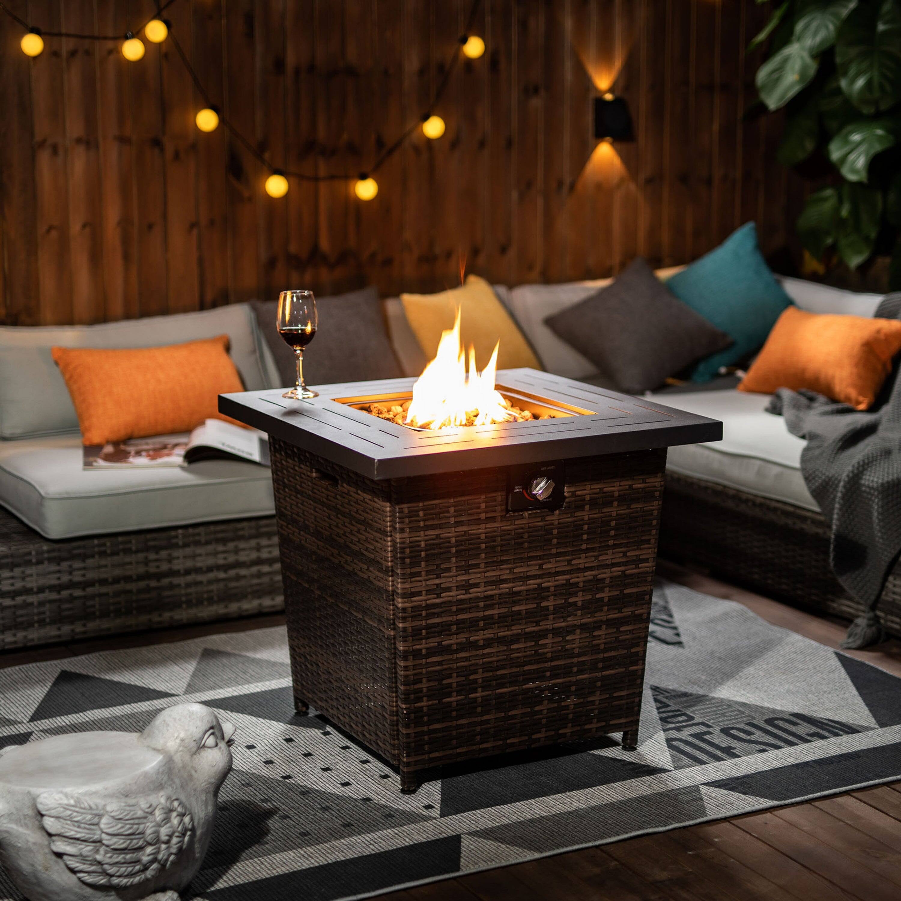 Alt View 1. Boyel Living - 28 Inch Square Outdoor Propane Fire Pit Table with Steel Lid - Brown.