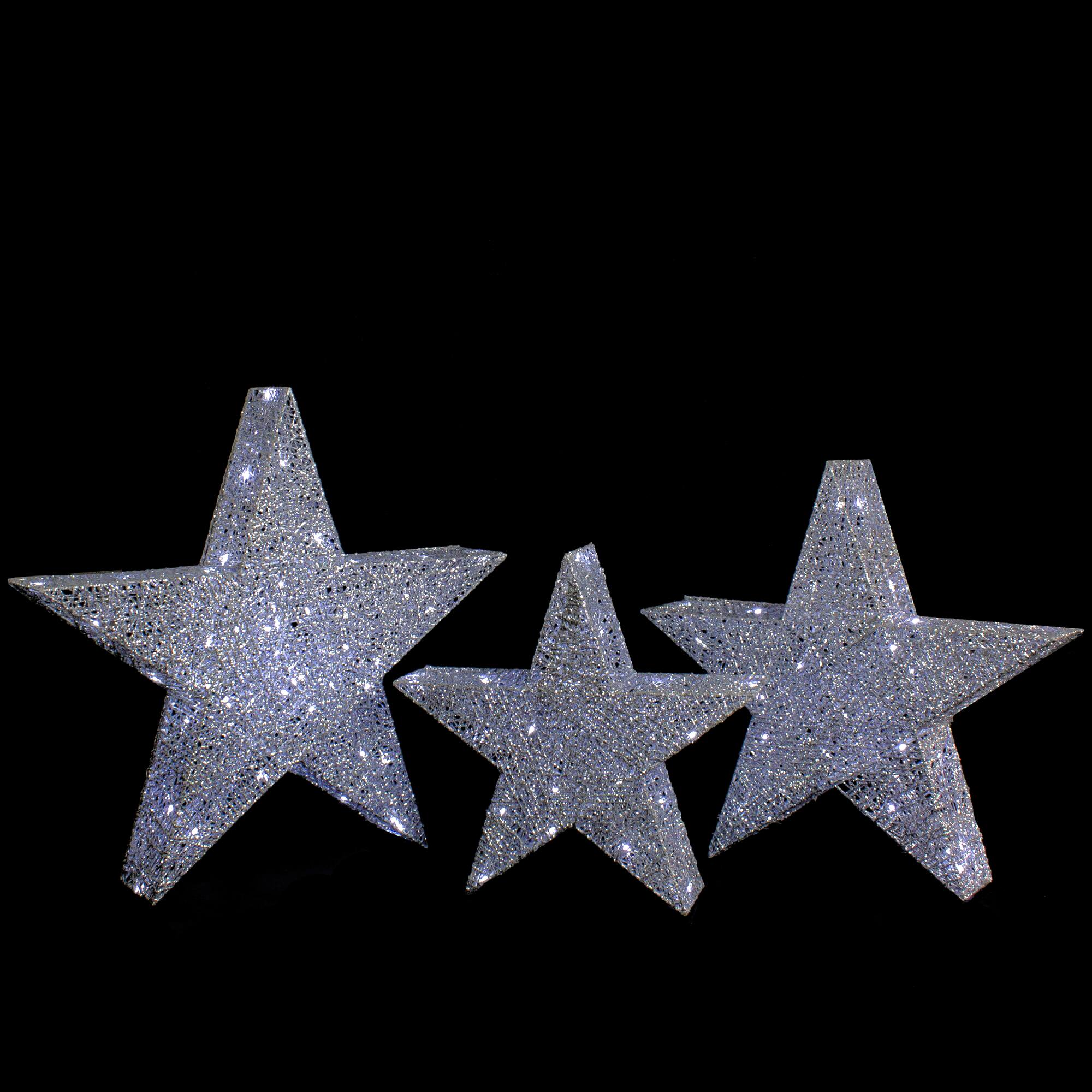 Alt View 2. Northlight - Set of 3 LED Lighted Silver Stars Outdoor Christmas Decorations 24" - Silver.