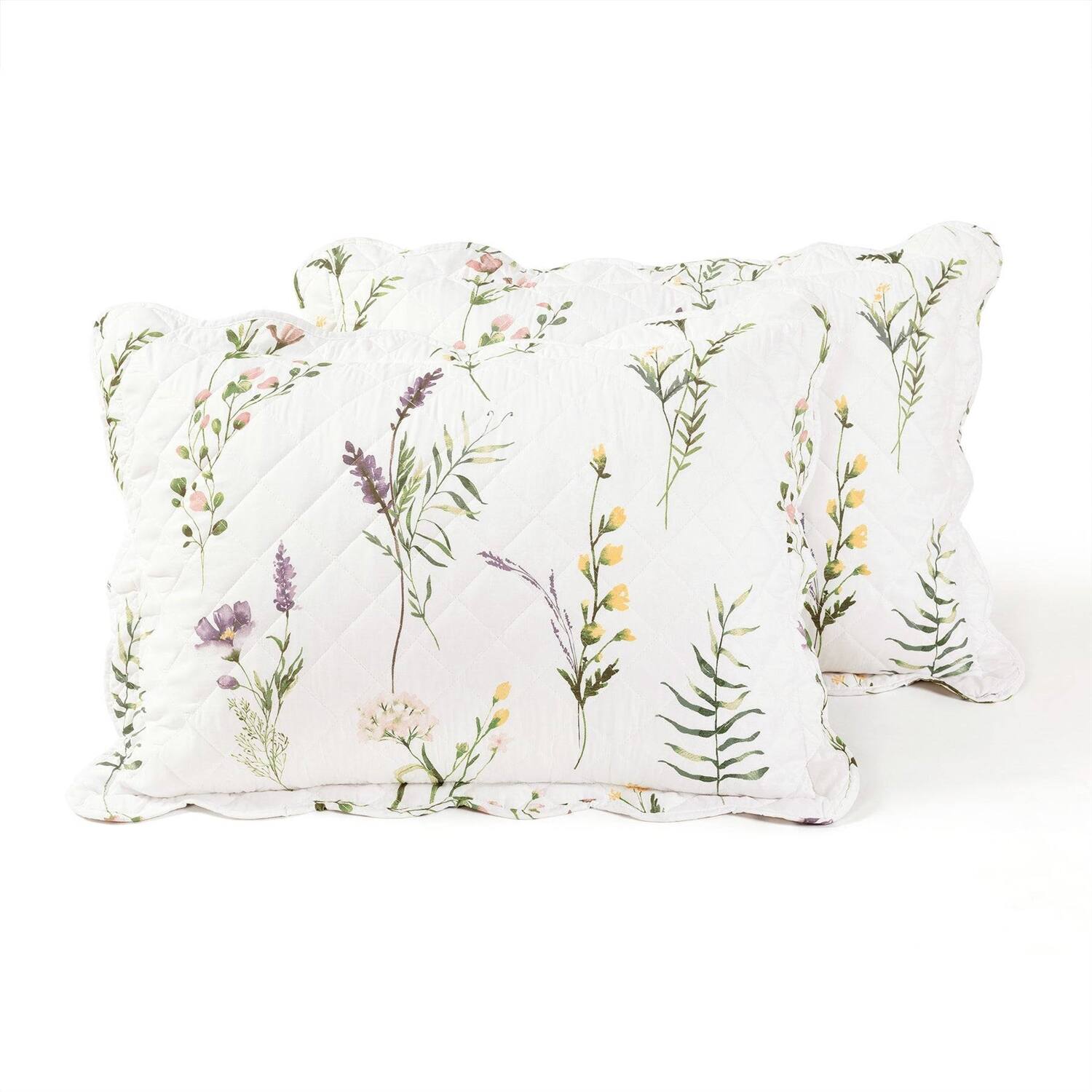 Alt View 1. Hivvago - Full/Queen Scallop Edge Floral Lightweight 3 Piece Quilt Set - White.