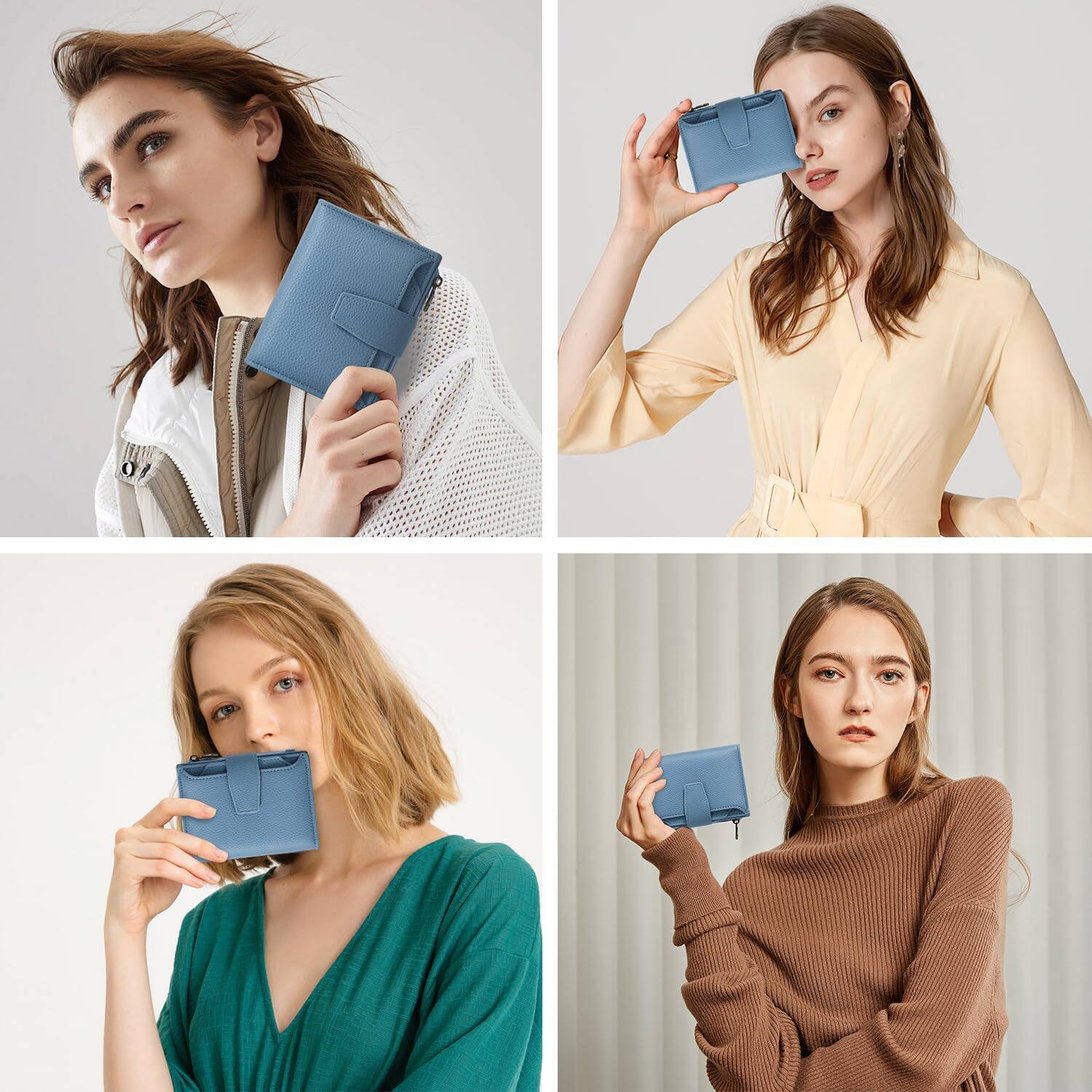 Alt View 6. Jadie Link - Small Wallet Women Rfid Blocking Soft Leather Bifold Compact Card Holder Zipper Pocket Window Compact Design, Carry Ease - Colorblock - Blue/Plum Red.