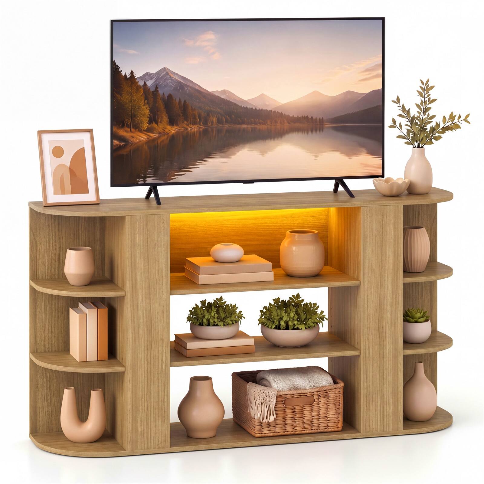 Alt View 1. Costway - Costway 50" TV Stand for 55" TV with RGB Lights Adjustable Removable Shelf for Living Room - Natural.