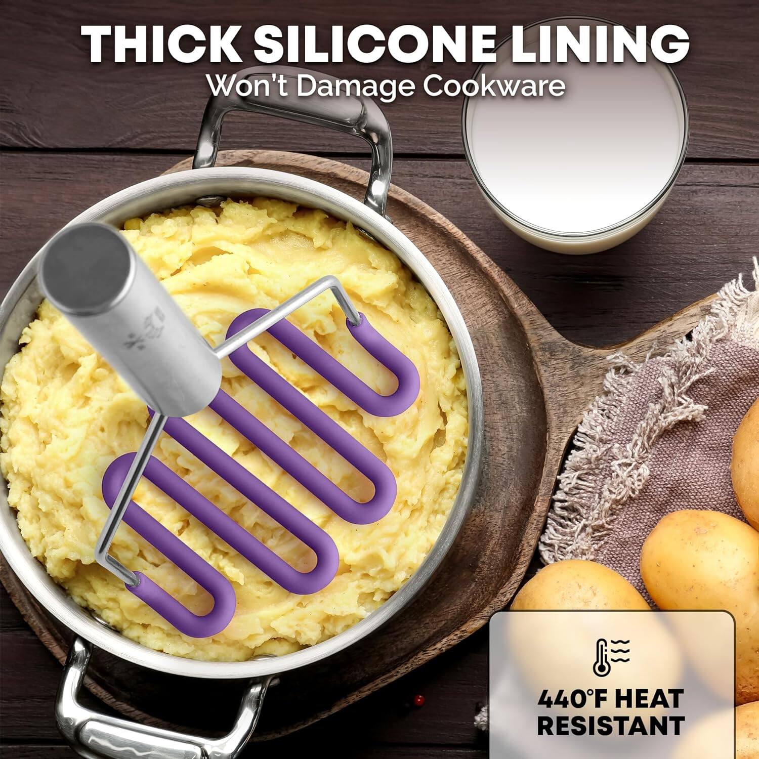 THICK SILICONE LINING Won't Damage Cookware 440°F HEAT RESISTANT