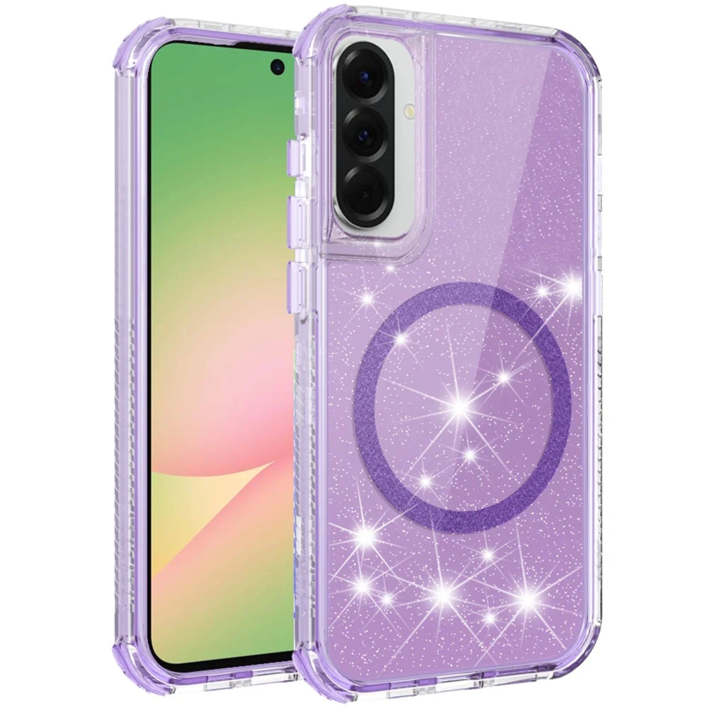 Angle. Kitcheniva - Magnetic Circle Full Glitter Shockproof Plus Tempered Glass For Samsung A57 5G Purple - Purple.