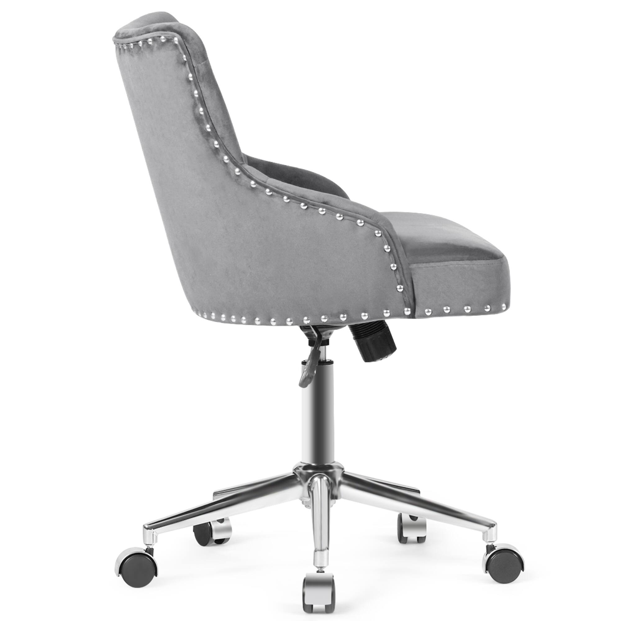Alt View 14. Costway - Velvet Swivel Office Chair with Nailed Trim - Gray.