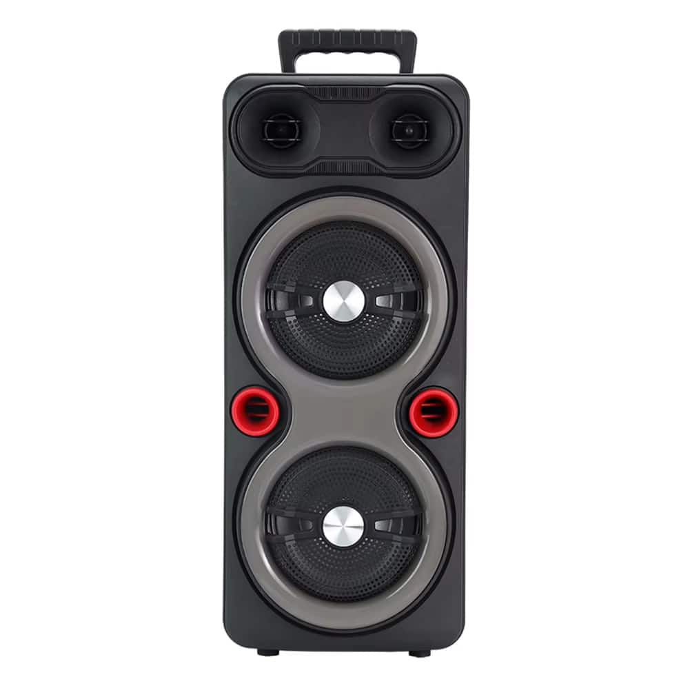 Luckbyte - Portable Outdoor Party Speaker with Dual Subwoofers LED Lights Mic FM Radio for Karaoke