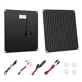 VEVOR - 20W 12V Solar Panel Battery Charger, Solar Battery Trickle Charger Maintainer with Built-in Smart Controller - Black