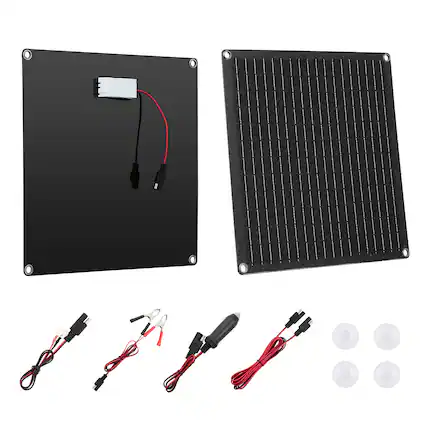 Front. VEVOR - 20W 12V Solar Panel Battery Charger, Solar Battery Trickle Charger Maintainer with Built-in Smart Controller - Black.