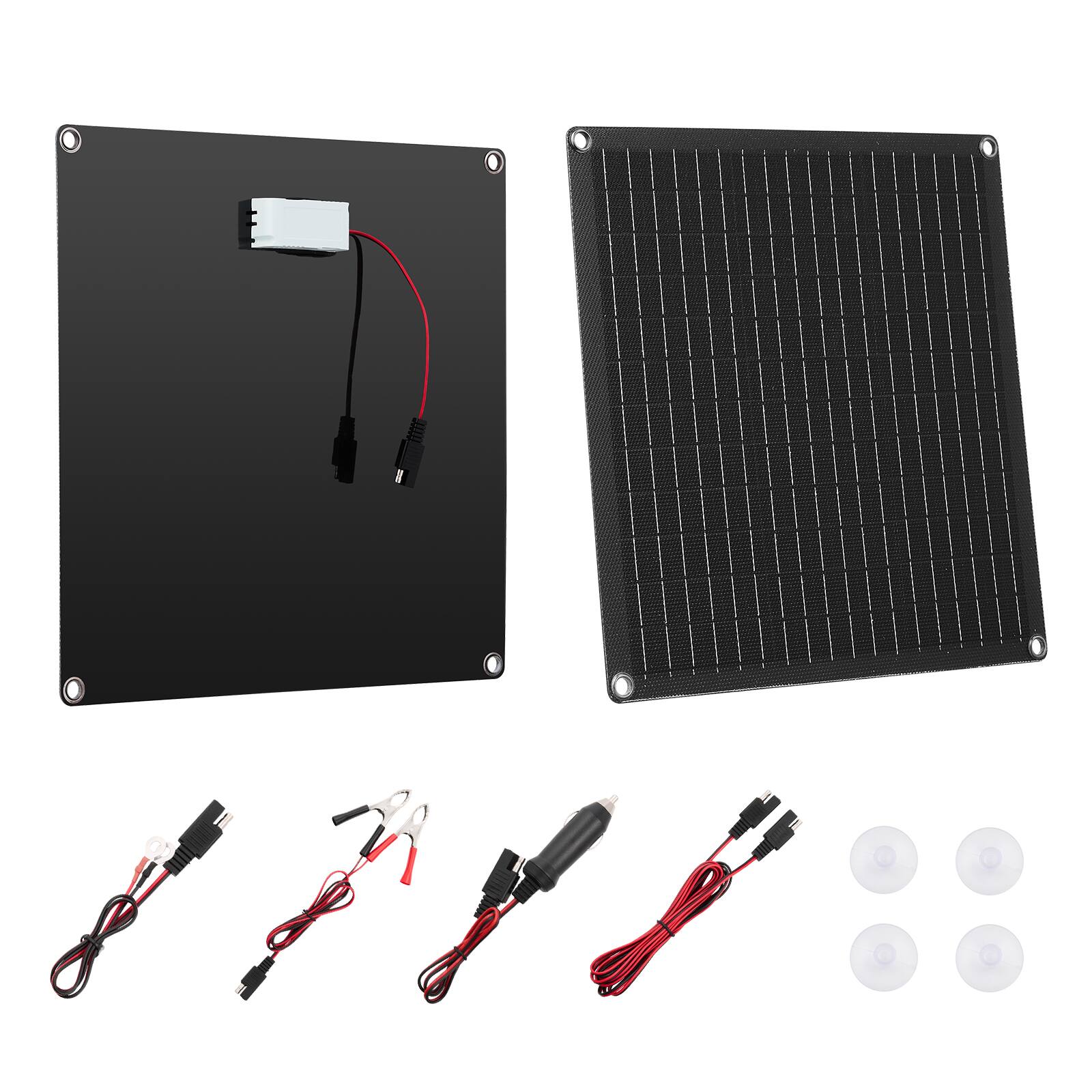 Front. VEVOR - 20W 12V Solar Panel Battery Charger, Solar Battery Trickle Charger Maintainer with Built-in Smart Controller - Black.