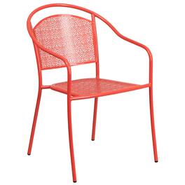 Emma + Oliver - Commercial Grade Colorful Metal Patio Arm Chair with Round Back - Coral
