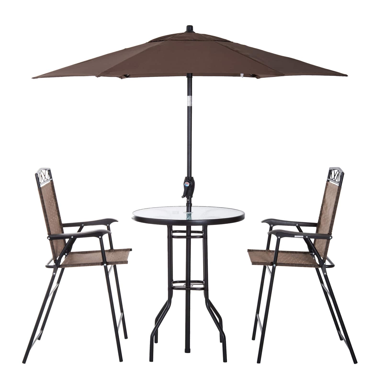 Alt View 6. Outsunny - 4 Piece Outdoor Patio Dining Furniture Set, 2 Folding Chairs, Adjustable Angle Umbrella - Brown.